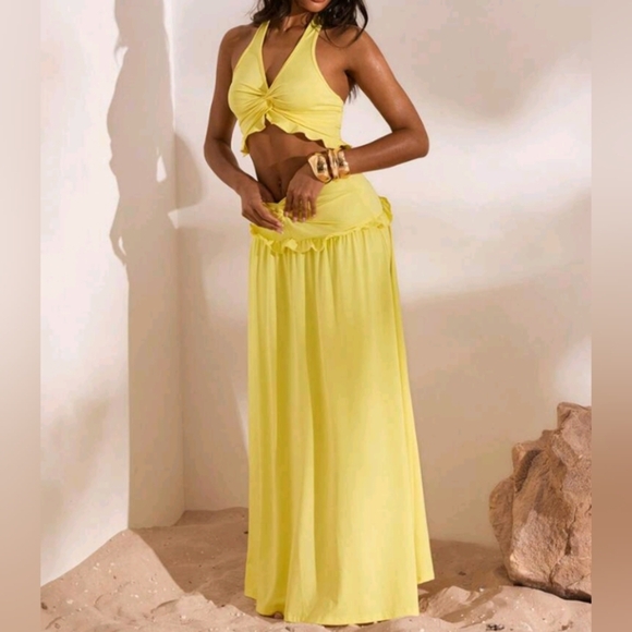 Summer Outdoor Holiday Date Outfit, Outdoor Vacation Halter Top With Bra Skirt - Picture 5 of 8